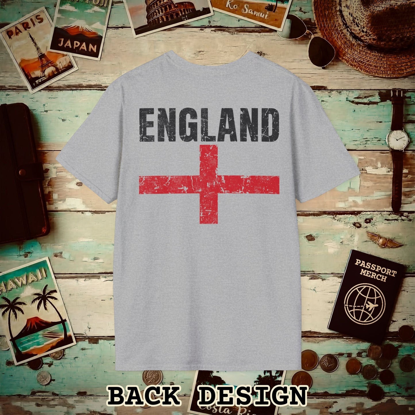 England Vintage Flag Back Print T-Shirt Sport Grey / S