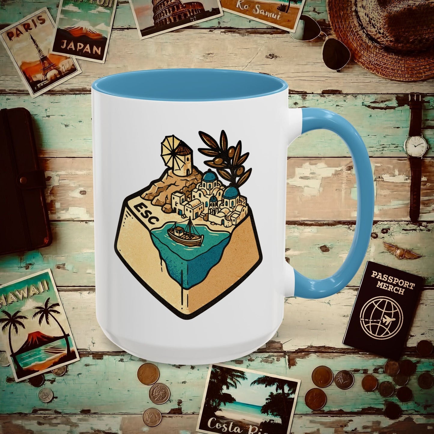 Escape Key To... Greece 15oz Mug Light Blue / 15oz