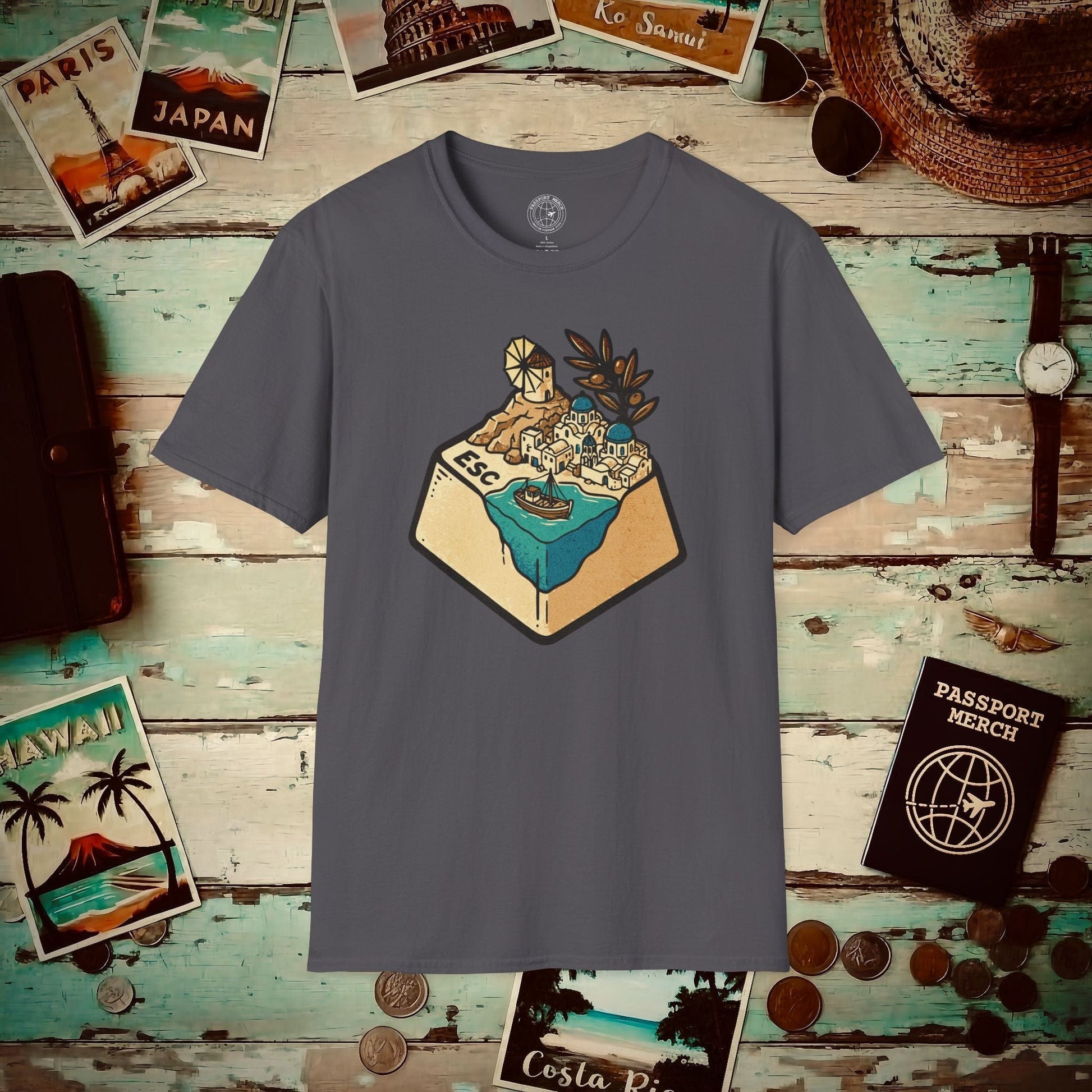 Escape Key To... Greece T-Shirt Charcoal / S