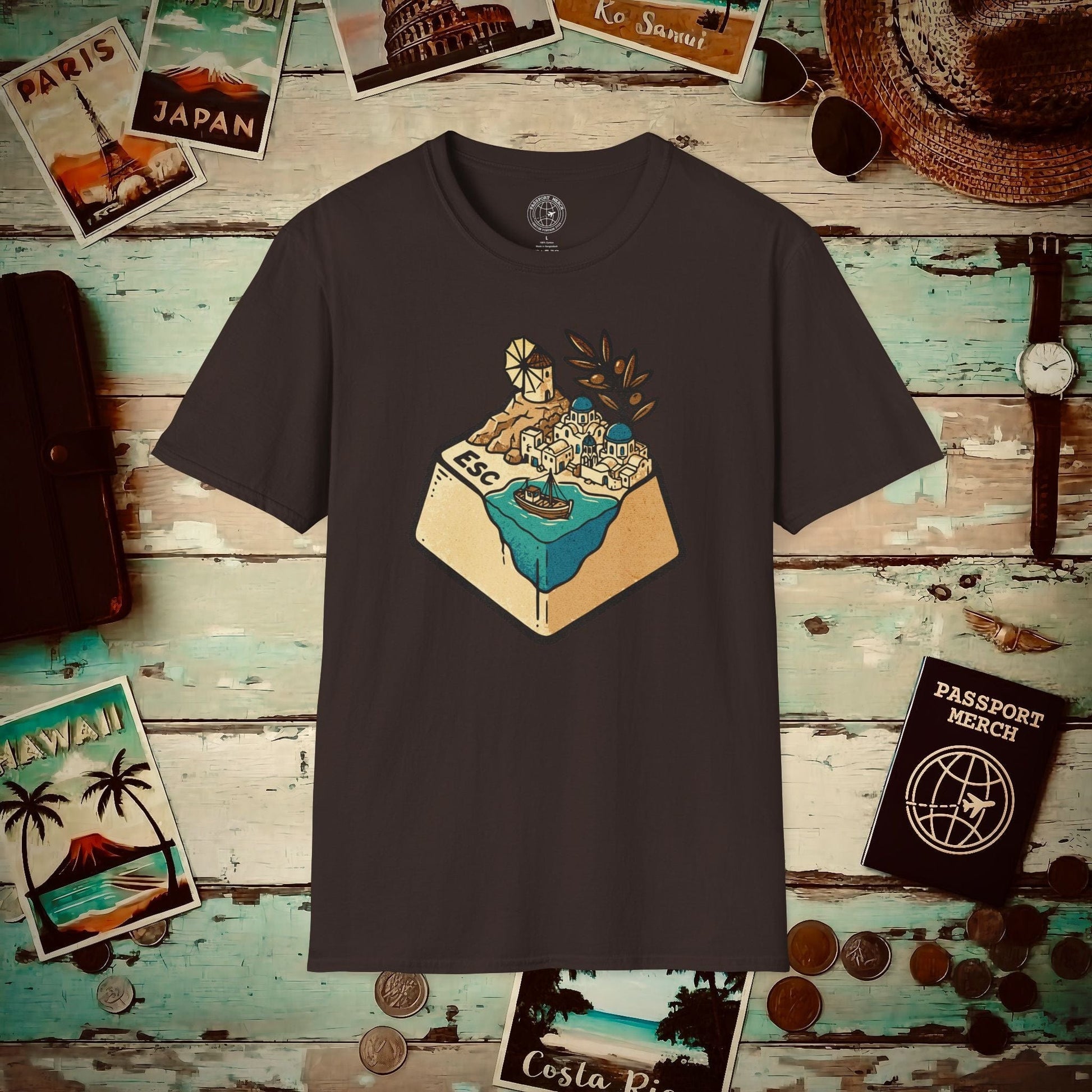 Escape Key To... Greece T-Shirt Dark Chocolate / S