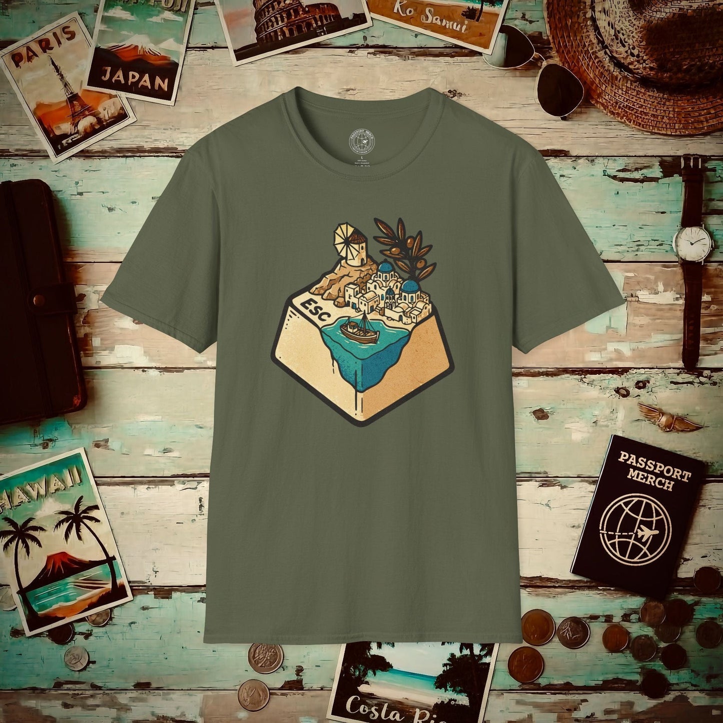Escape Key To... Greece T-Shirt Military Green / S