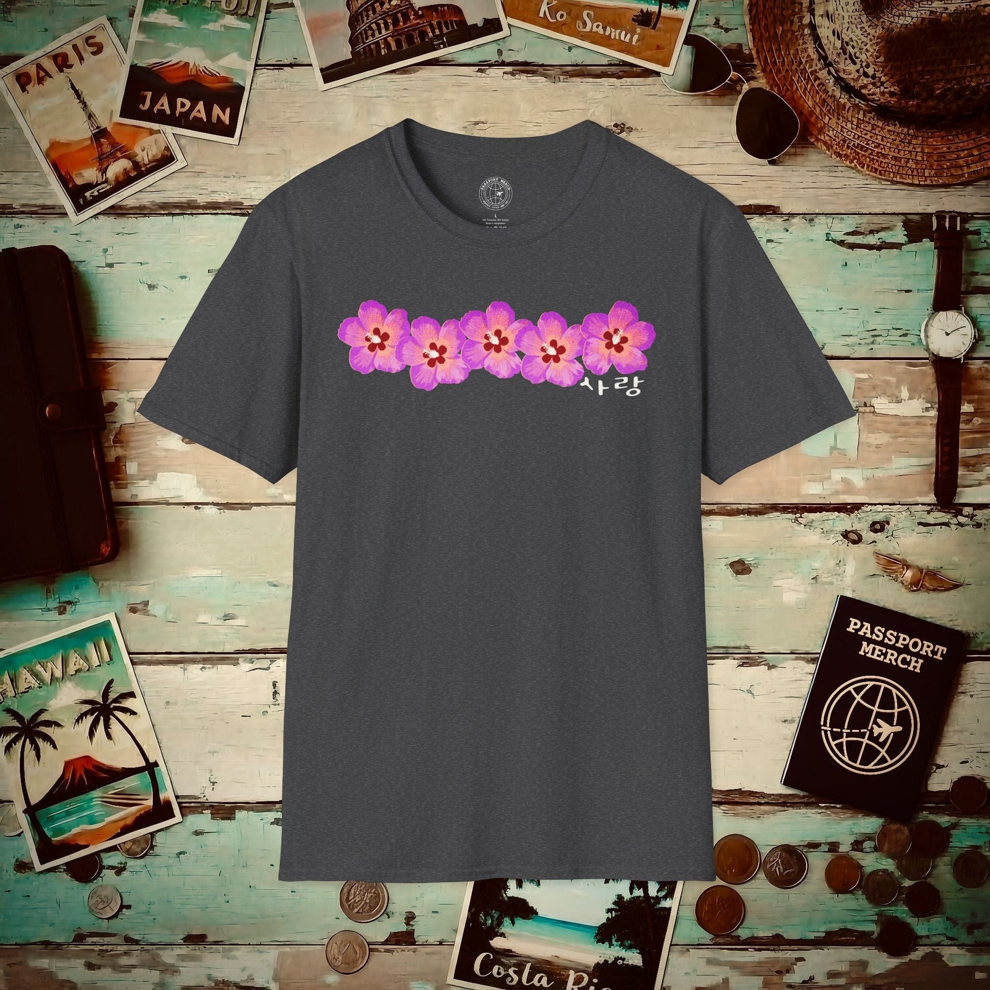 Five Pink Mugunghwa, Korea T-Shirt Dark Heather / S