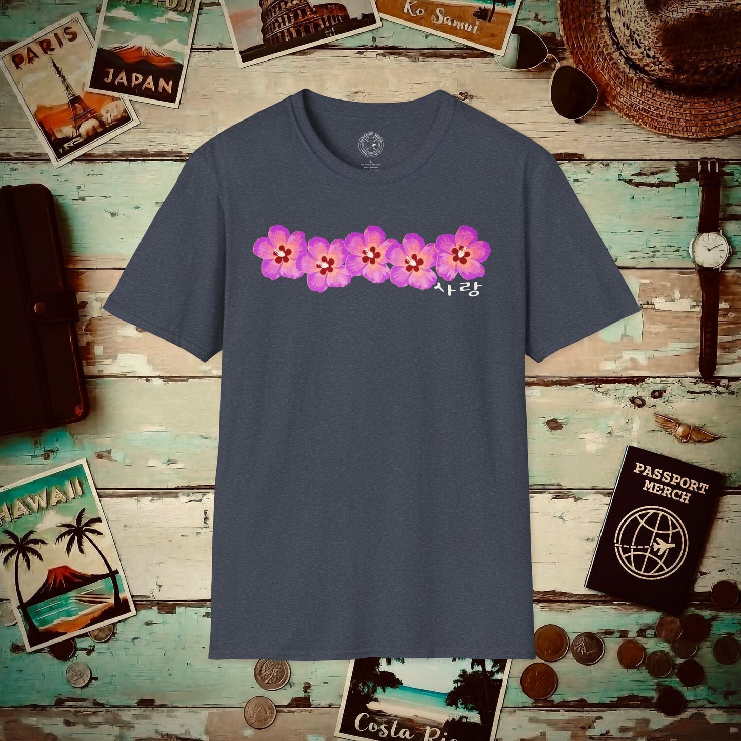 Five Pink Mugunghwa, Korea T-Shirt Heather Navy / S