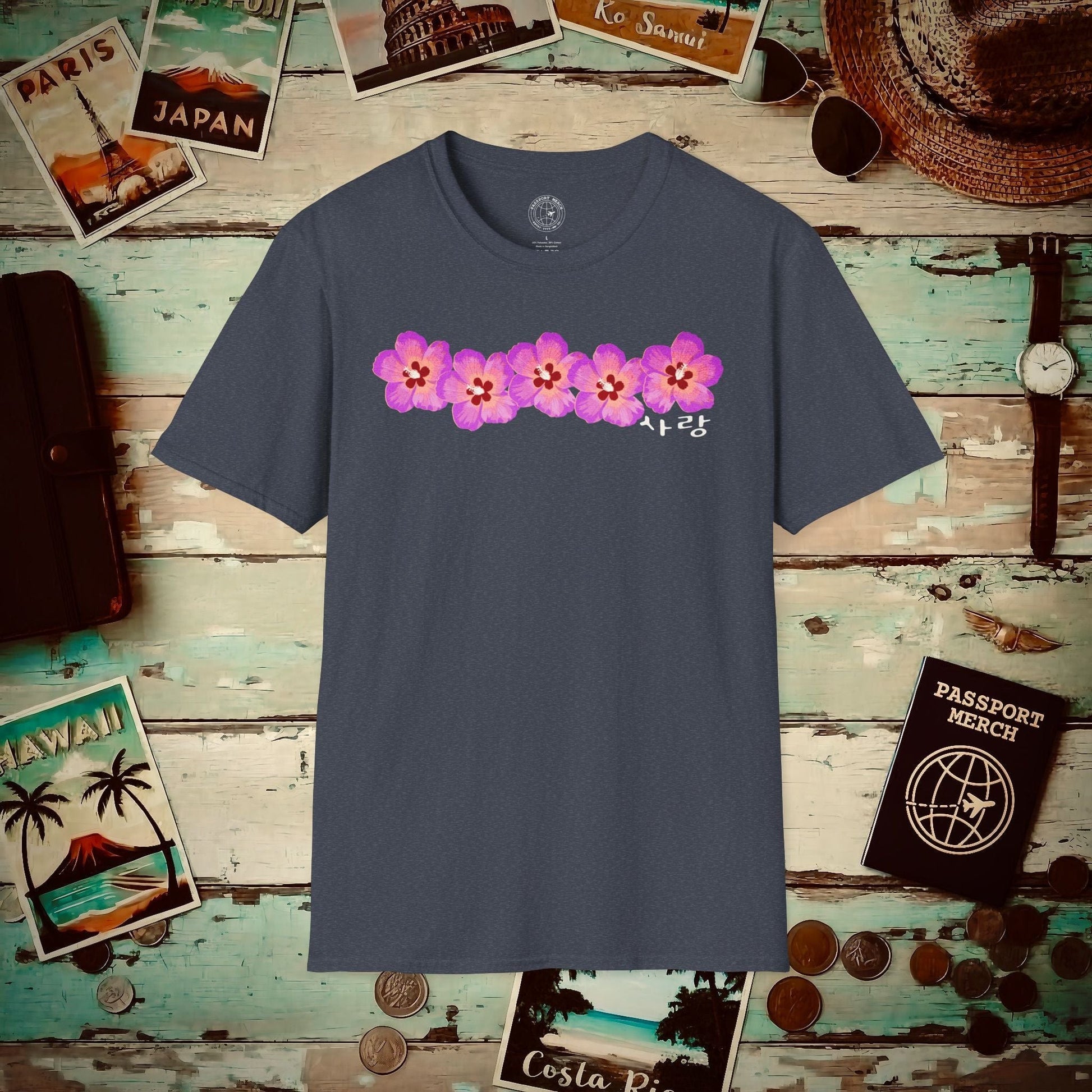 Five Pink Mugunghwa, Korea T-Shirt Heather Navy / S