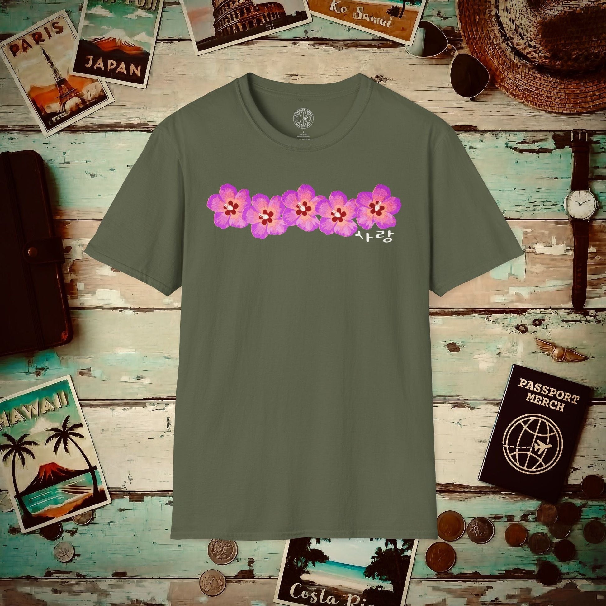 Five Pink Mugunghwa, Korea T-Shirt Military Green / S