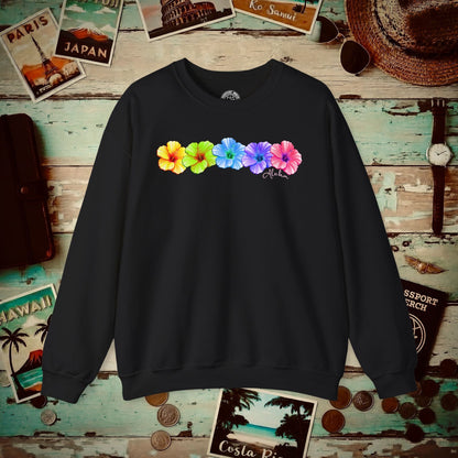 Five Vibrant Hibiscus, Hawaii Crewneck Black / S