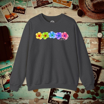Five Vibrant Hibiscus, Hawaii Crewneck Dark Heather / S