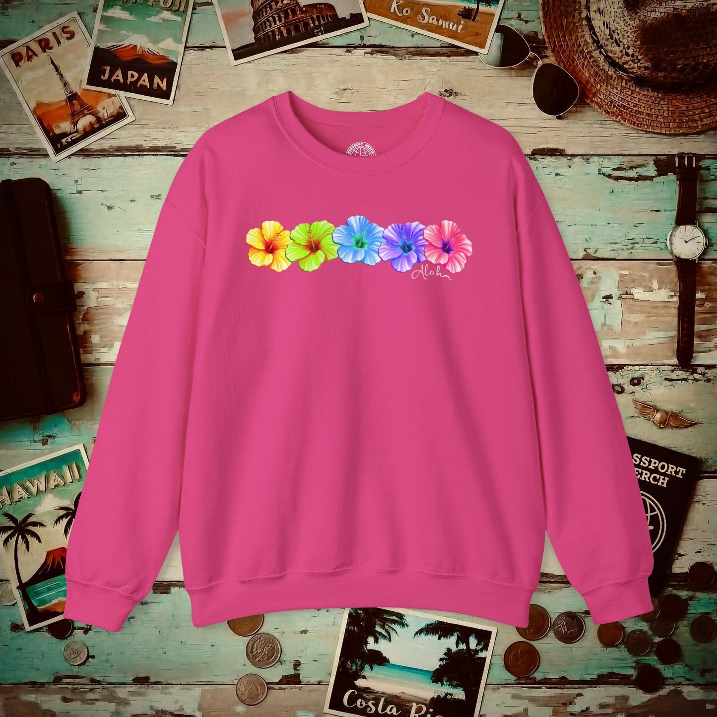 Five Vibrant Hibiscus, Hawaii Crewneck Heliconia / S