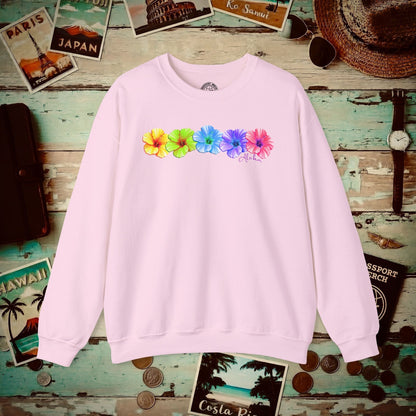 Five Vibrant Hibiscus, Hawaii Crewneck Light Pink / S