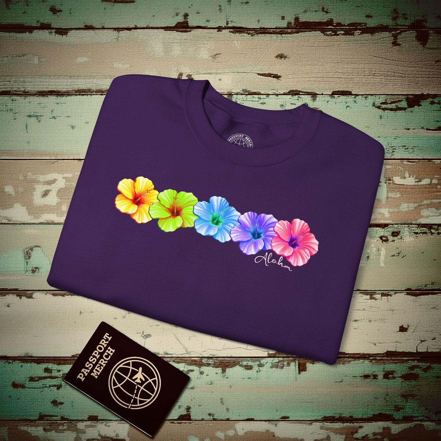 Five Vibrant Hibiscus, Hawaii Crewneck Purple / S