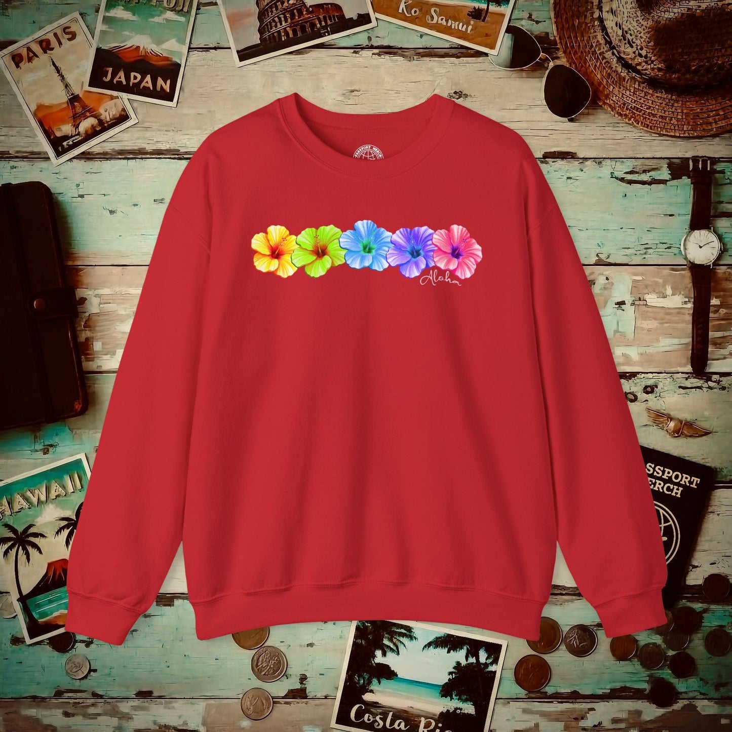 Five Vibrant Hibiscus, Hawaii Crewneck Red / S