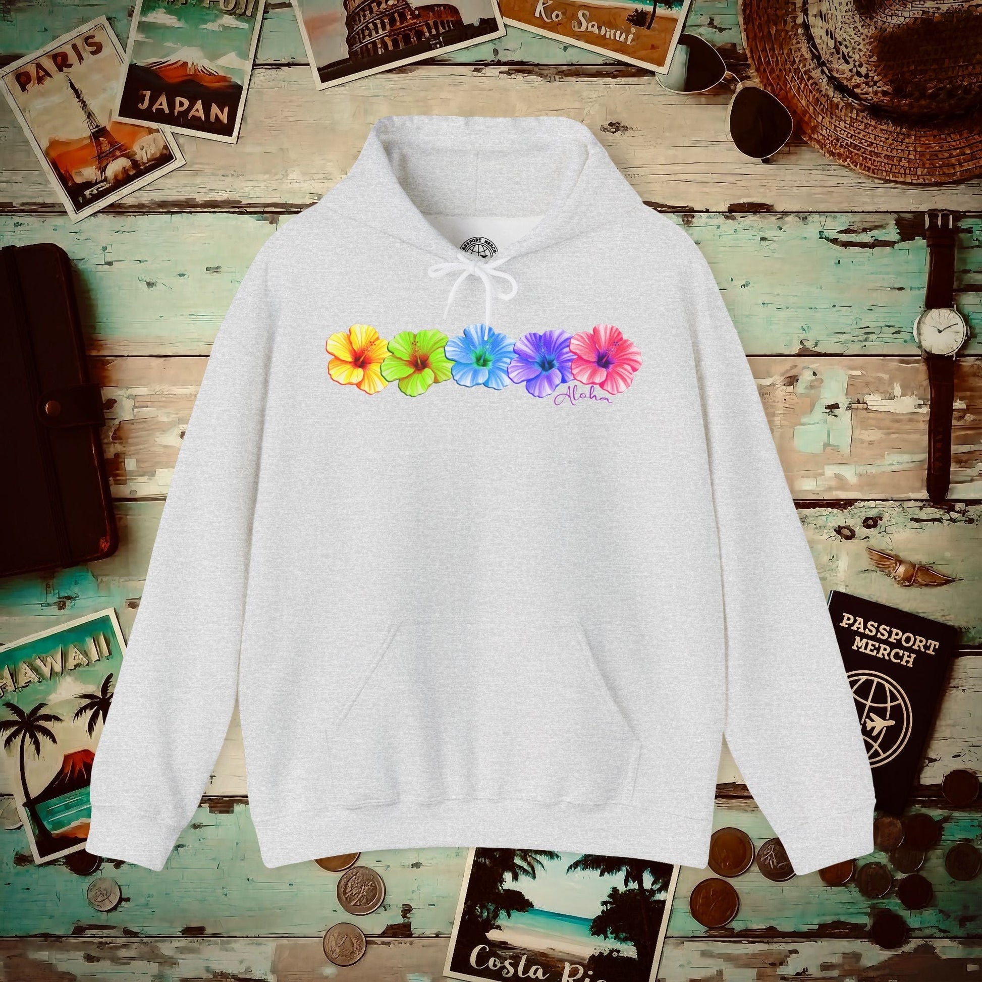 Five Vibrant Hibiscus, Hawaii Hoodie Ash / S