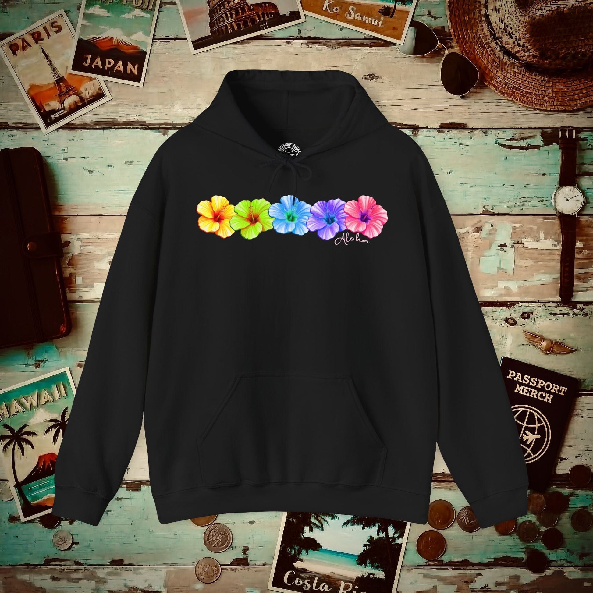 Five Vibrant Hibiscus, Hawaii Hoodie Black / S