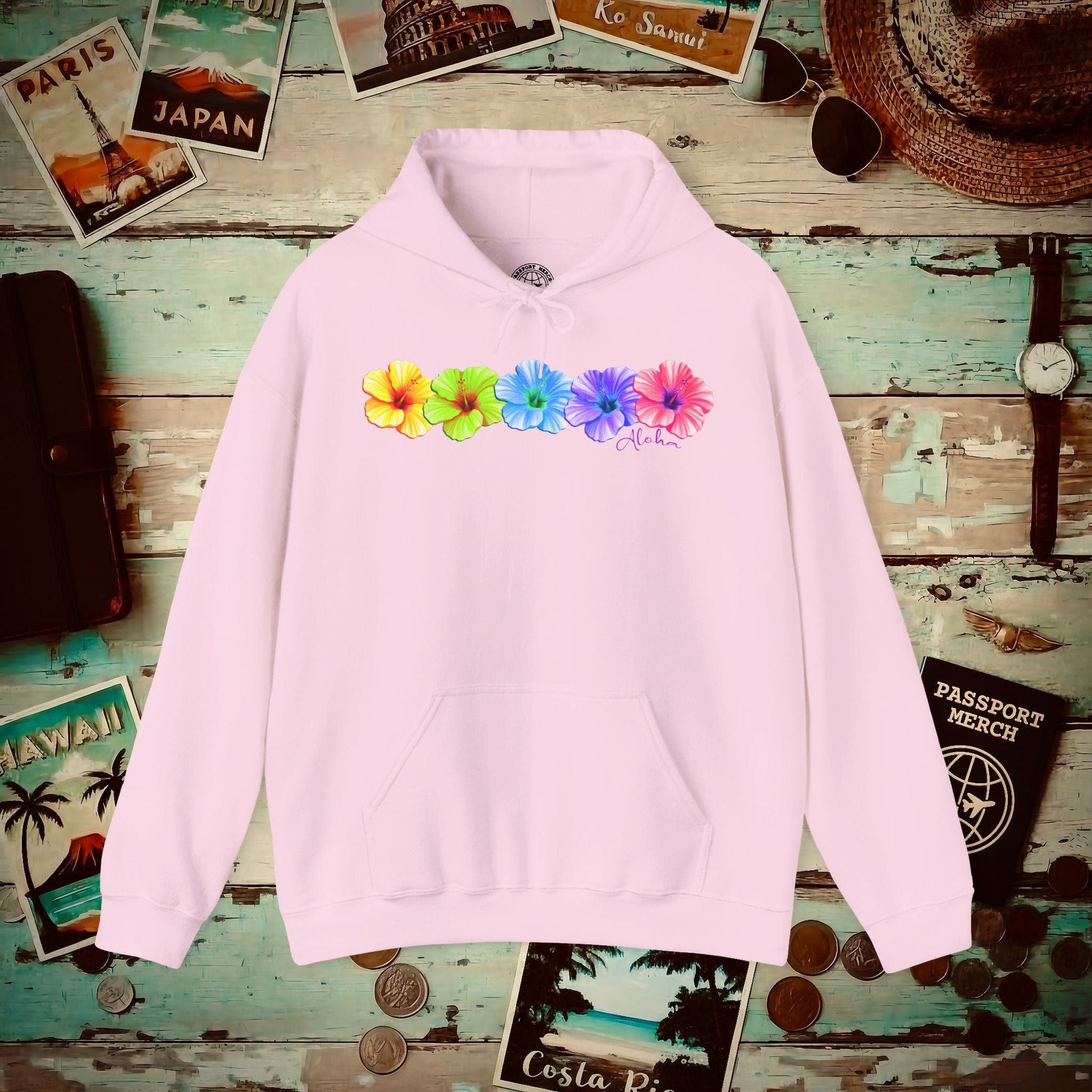 Five Vibrant Hibiscus, Hawaii Hoodie Light Pink / S