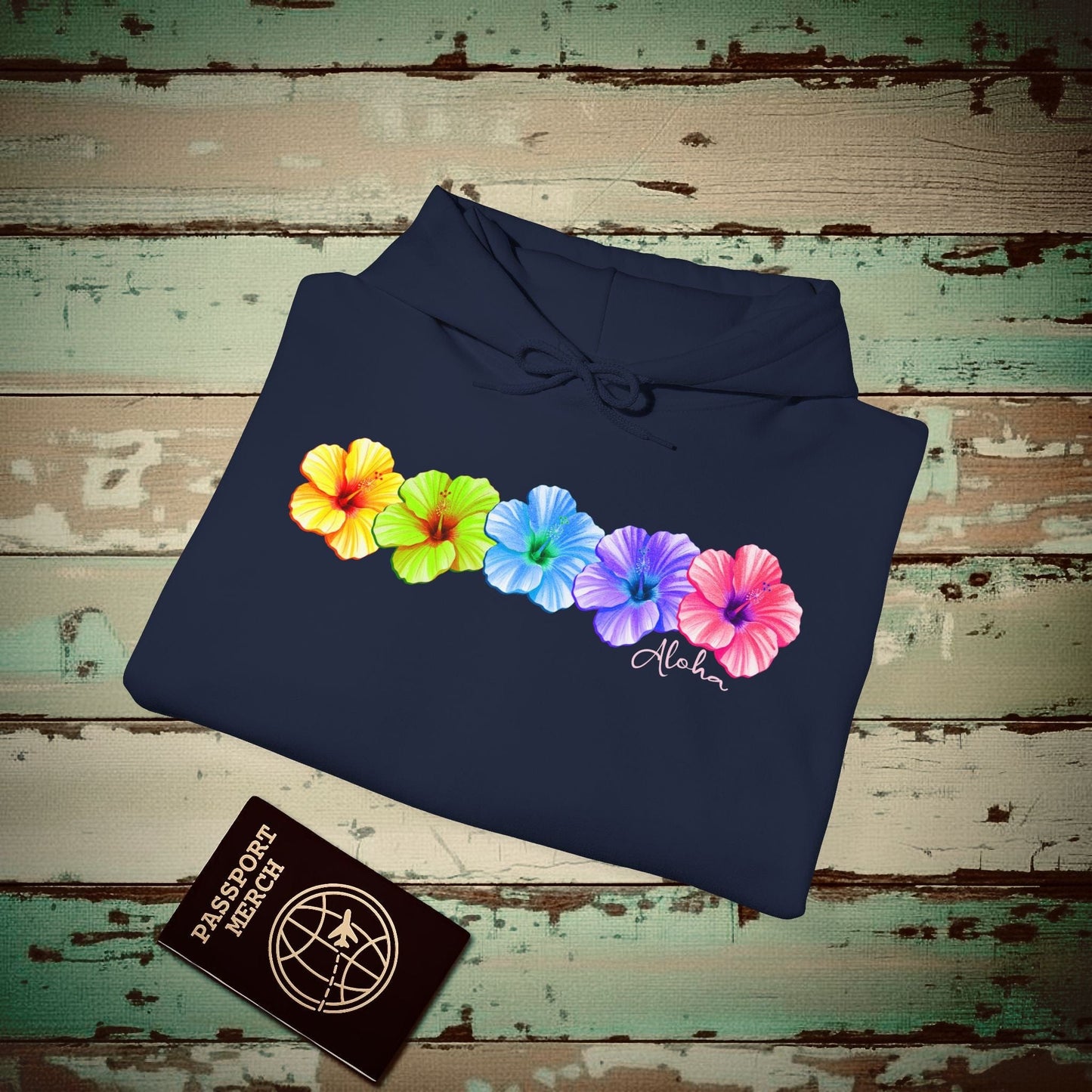 Five Vibrant Hibiscus, Hawaii Hoodie Navy / S