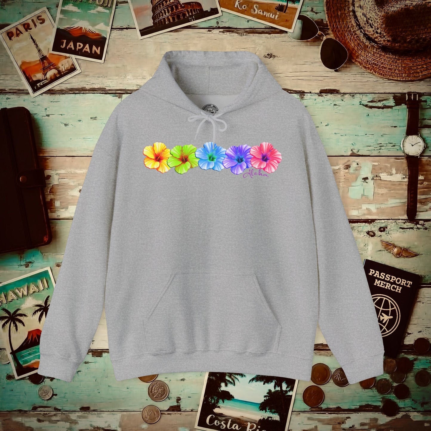 Five Vibrant Hibiscus, Hawaii Hoodie Sport Grey / S