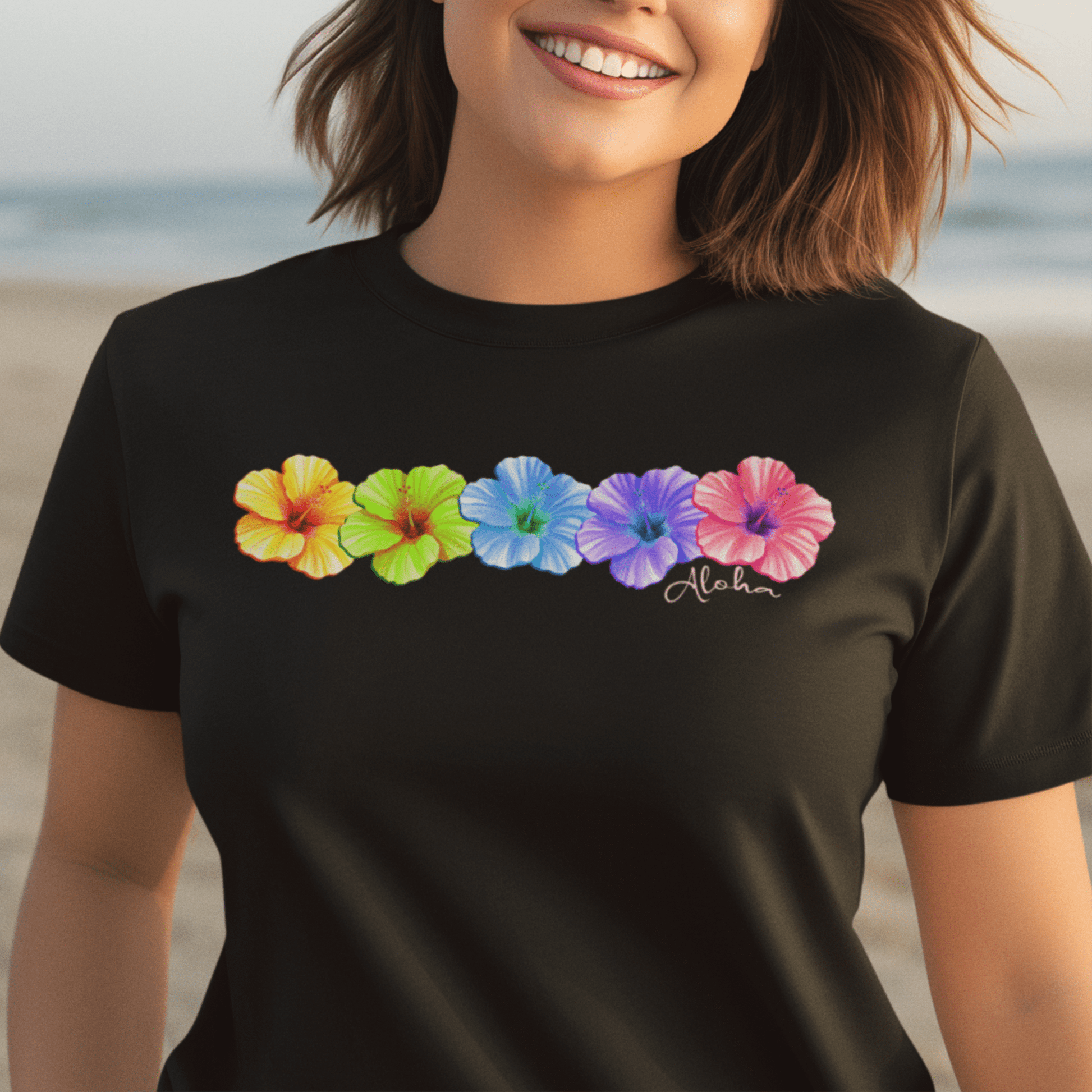 Five Vibrant Hibiscus, Hawaii T-Shirt Black / S
