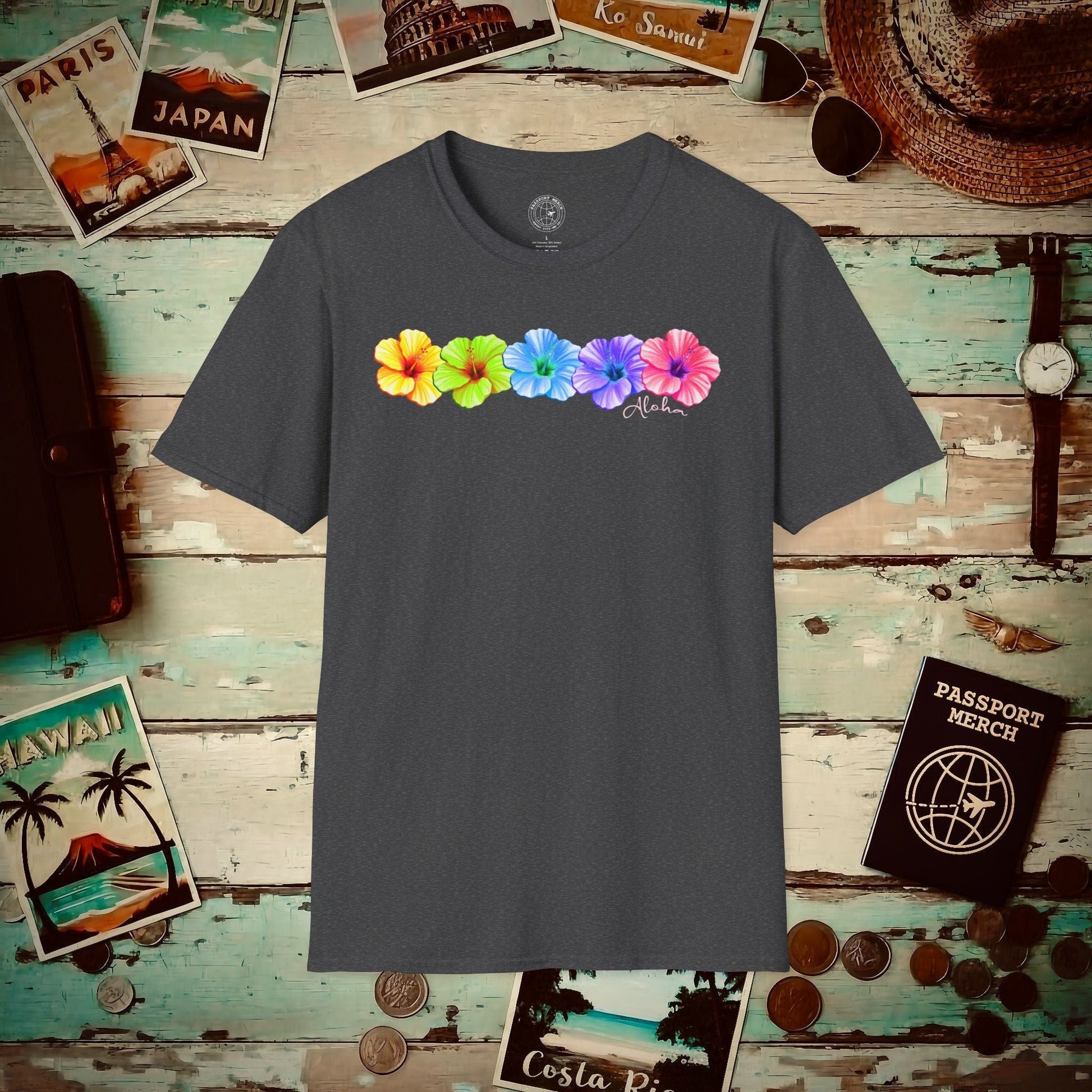 Five Vibrant Hibiscus, Hawaii T-Shirt Dark Heather / S