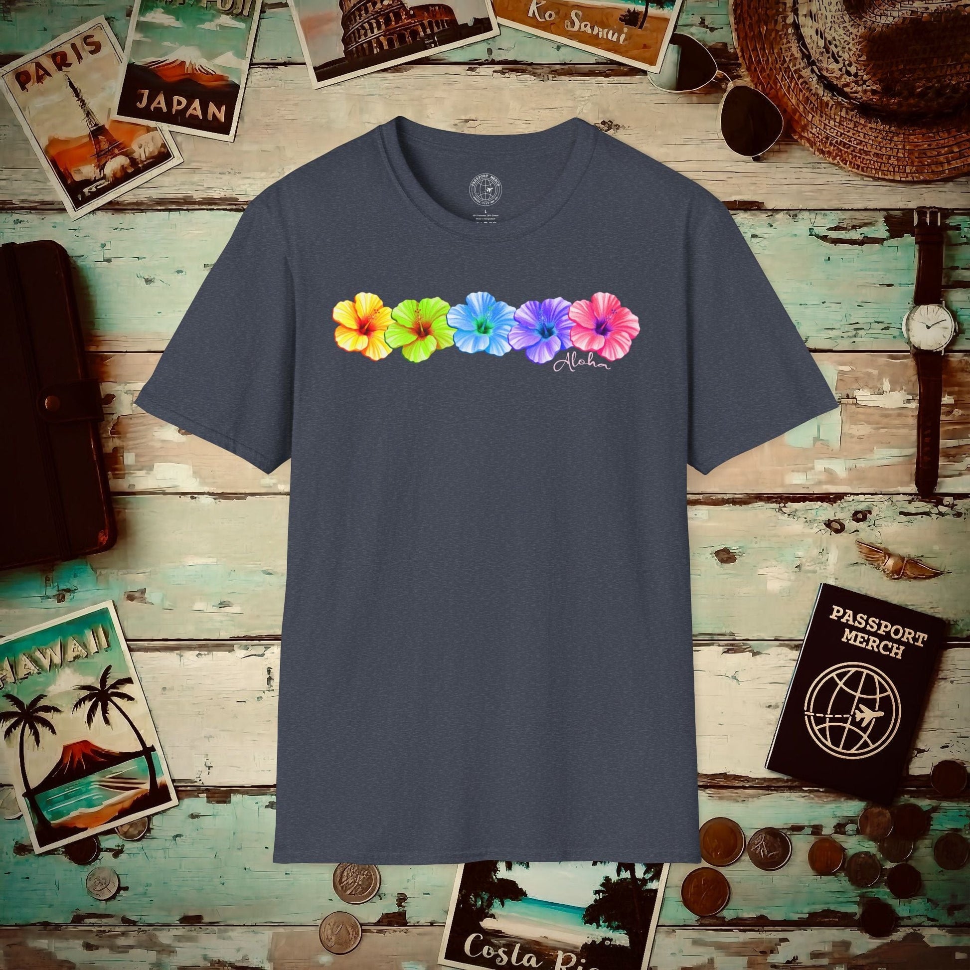 Five Vibrant Hibiscus, Hawaii T-Shirt Heather Navy / S