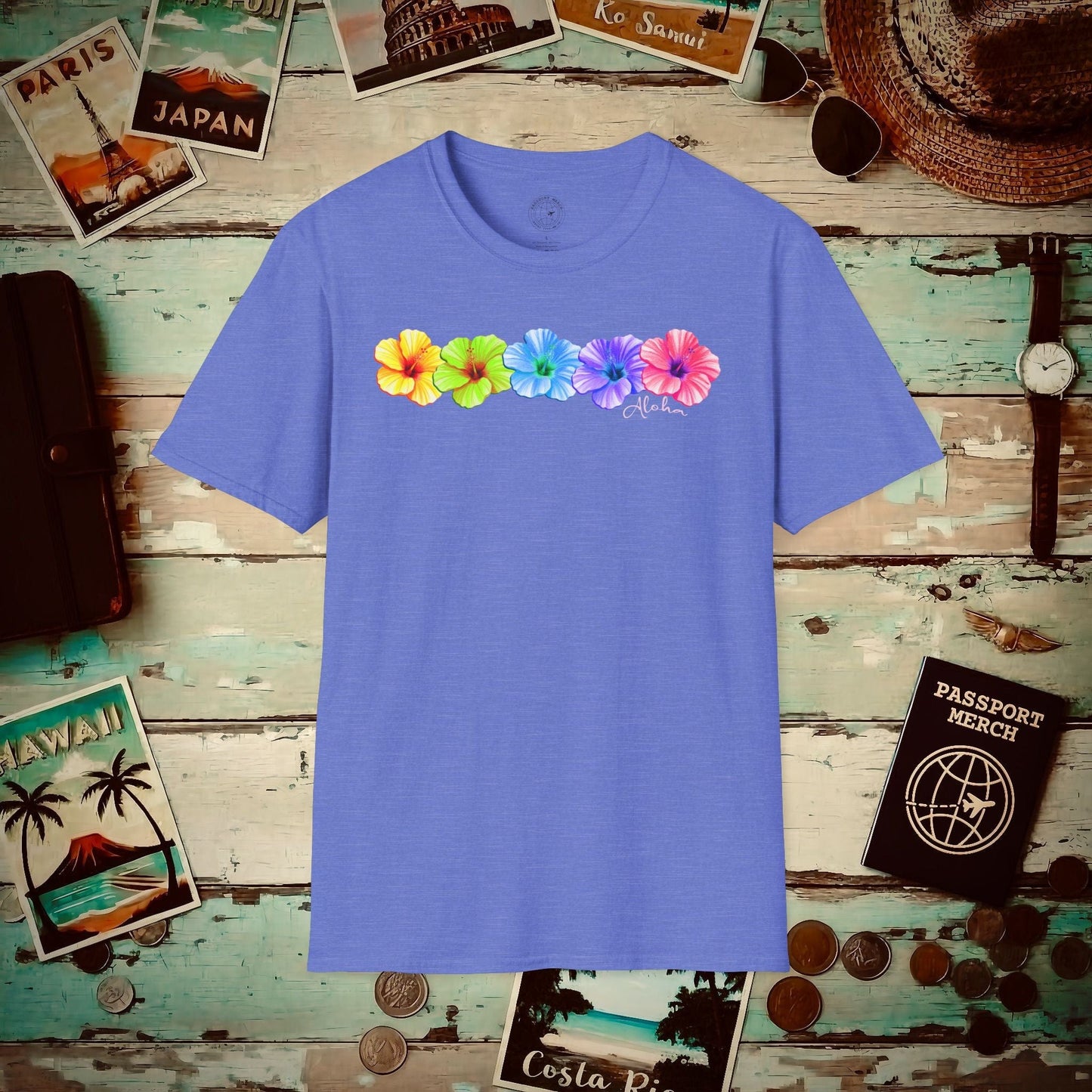 Five Vibrant Hibiscus, Hawaii T-Shirt Heather Royal / S