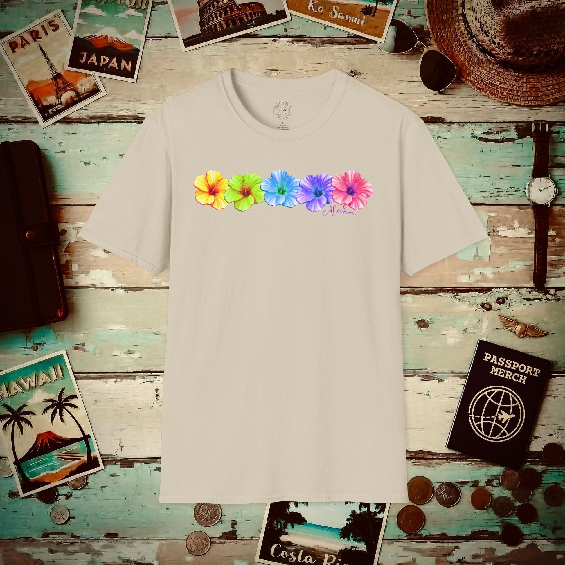 Five Vibrant Hibiscus, Hawaii T-Shirt Sand / S