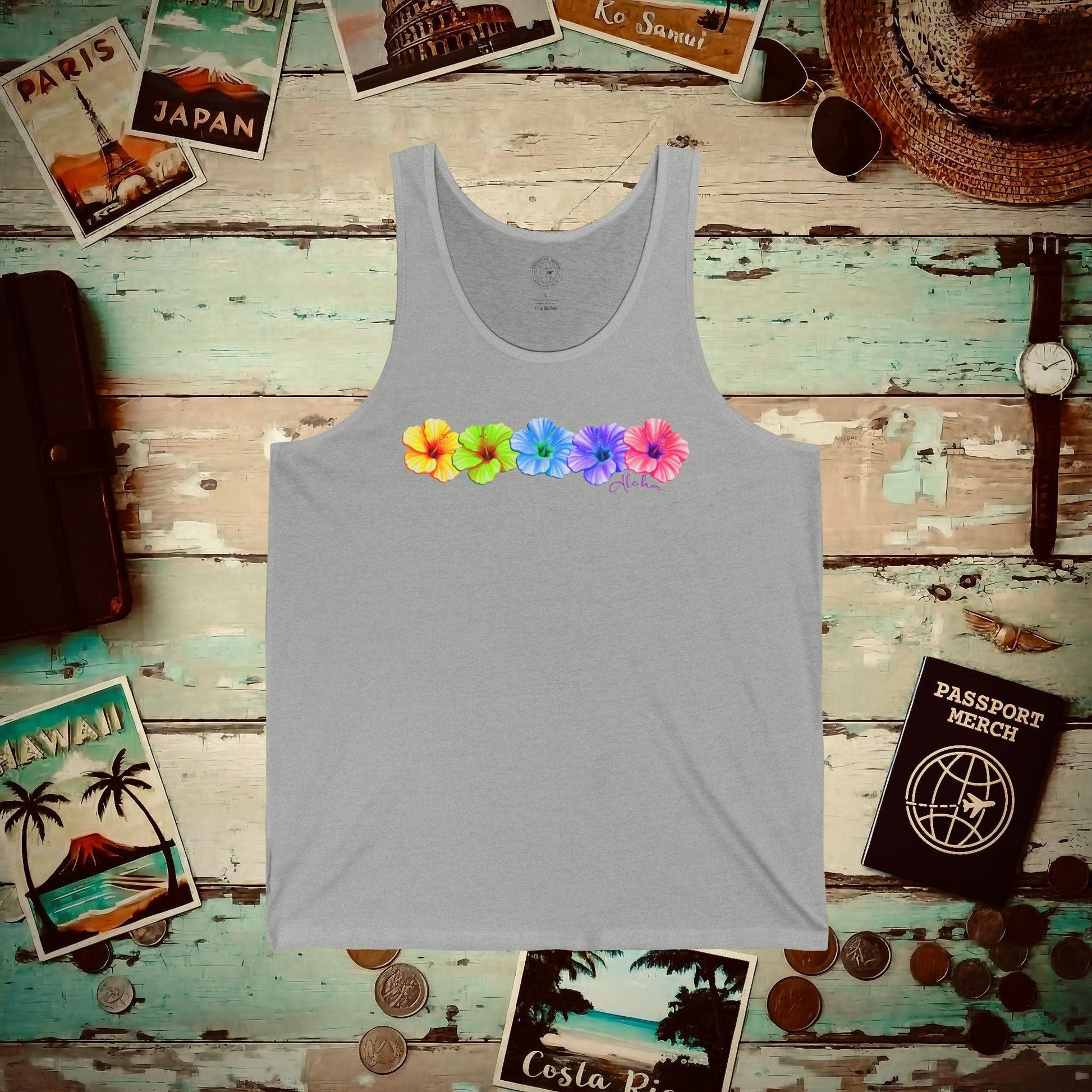 Five Vibrant Hibiscus, Hawaii Tank Top Athletic Heather / XS