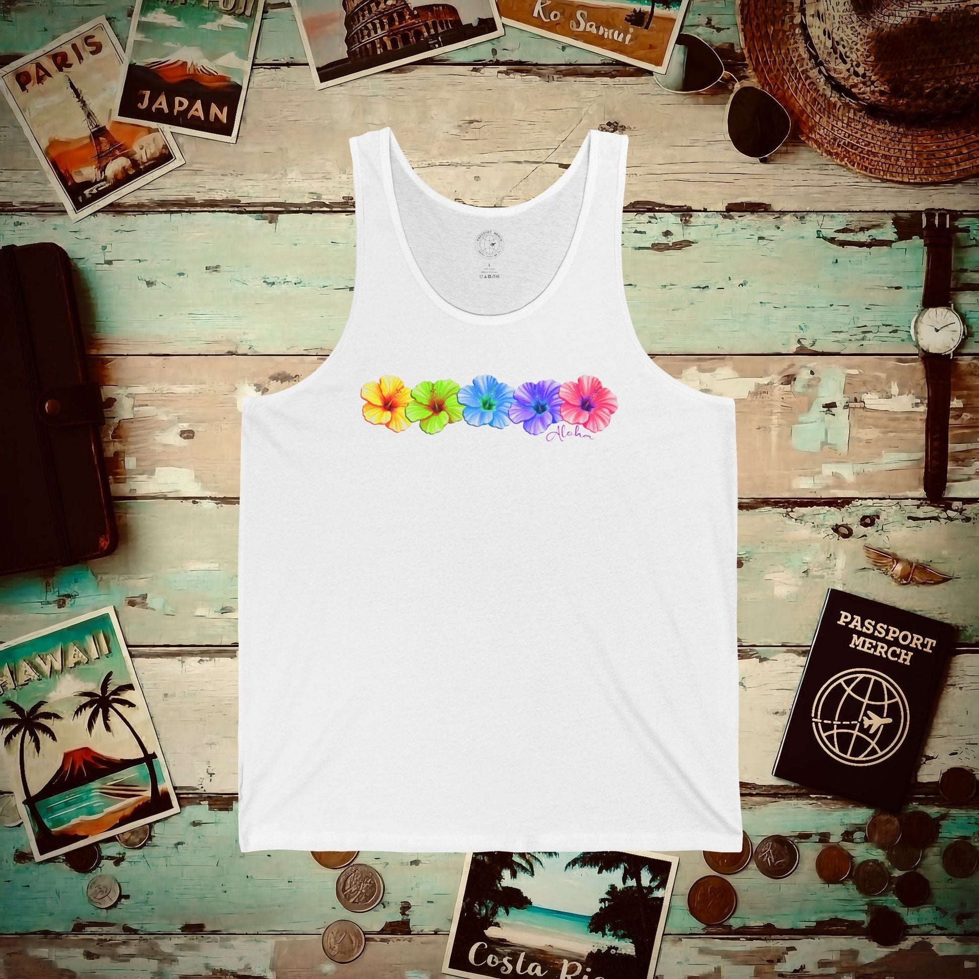 Five Vibrant Hibiscus, Hawaii Tank Top White / XS