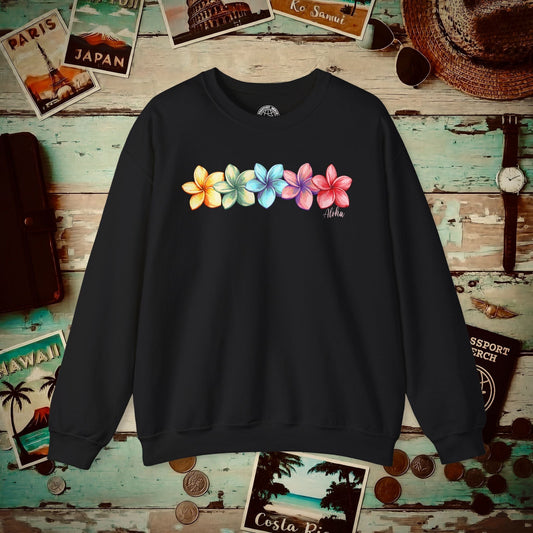 Five Vibrant Plumerias, Hawaii Crewneck Black / S
