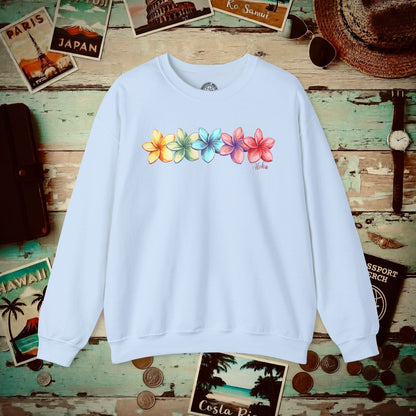 Five Vibrant Plumerias, Hawaii Crewneck Light Blue / S