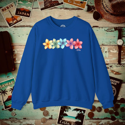 Five Vibrant Plumerias, Hawaii Crewneck Royal / S