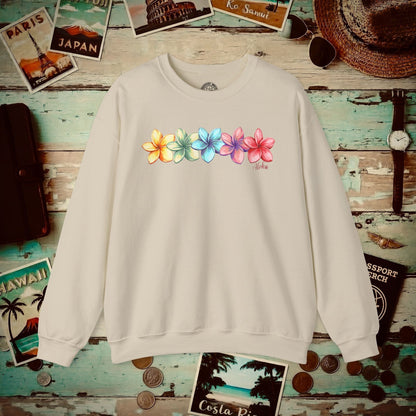 Five Vibrant Plumerias, Hawaii Crewneck Sand / S