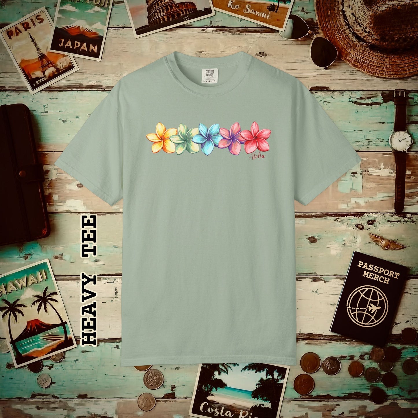 Five Vibrant Plumerias, Hawaii Heavy Tee Bay / S