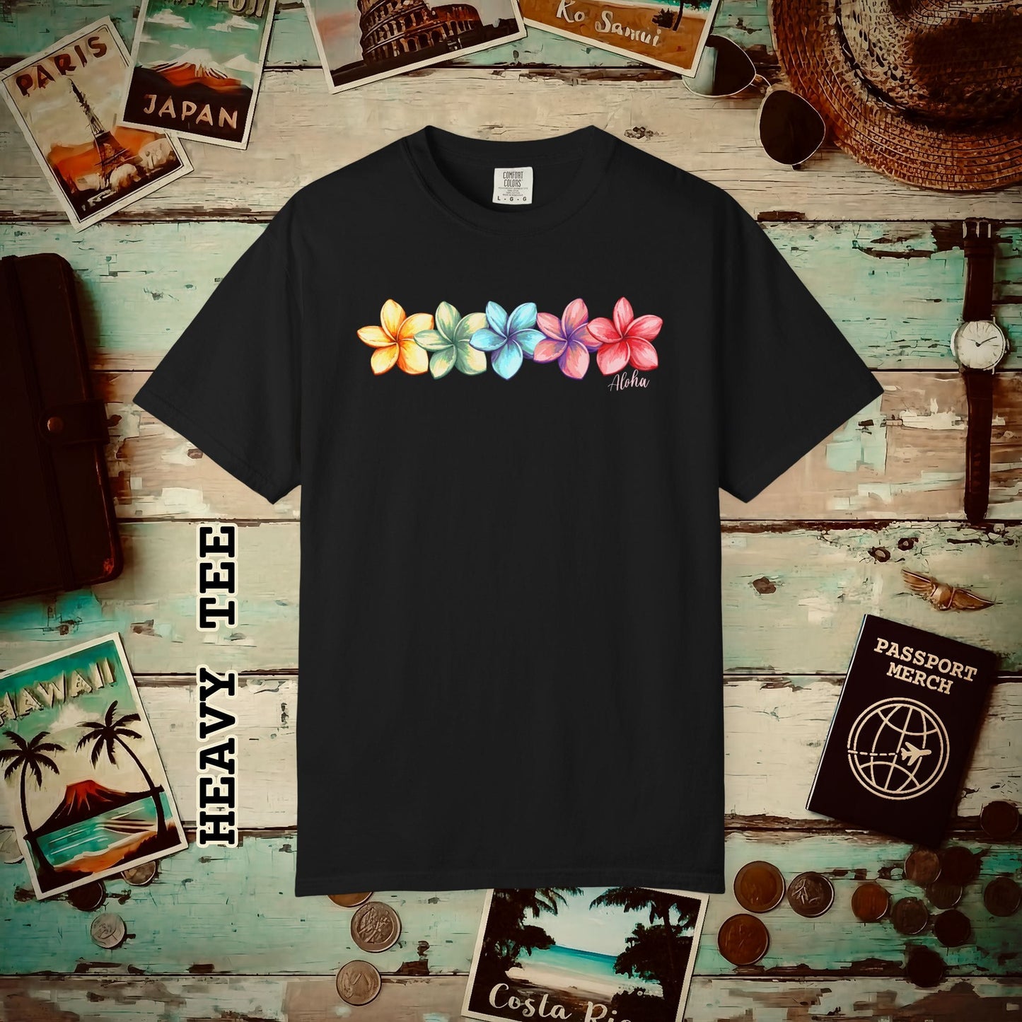 Five Vibrant Plumerias, Hawaii Heavy Tee Black / S
