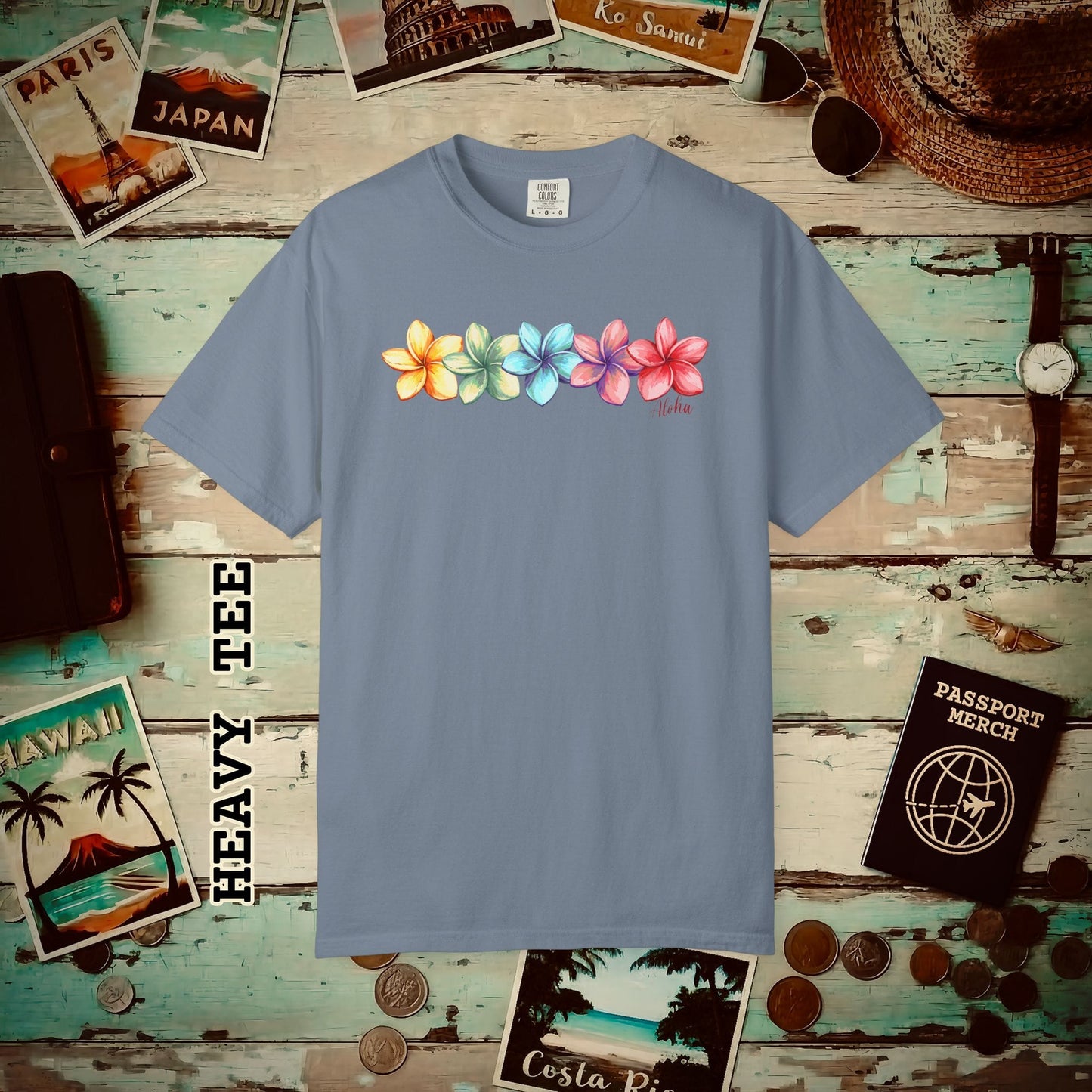 Five Vibrant Plumerias, Hawaii Heavy Tee Blue Jean / S