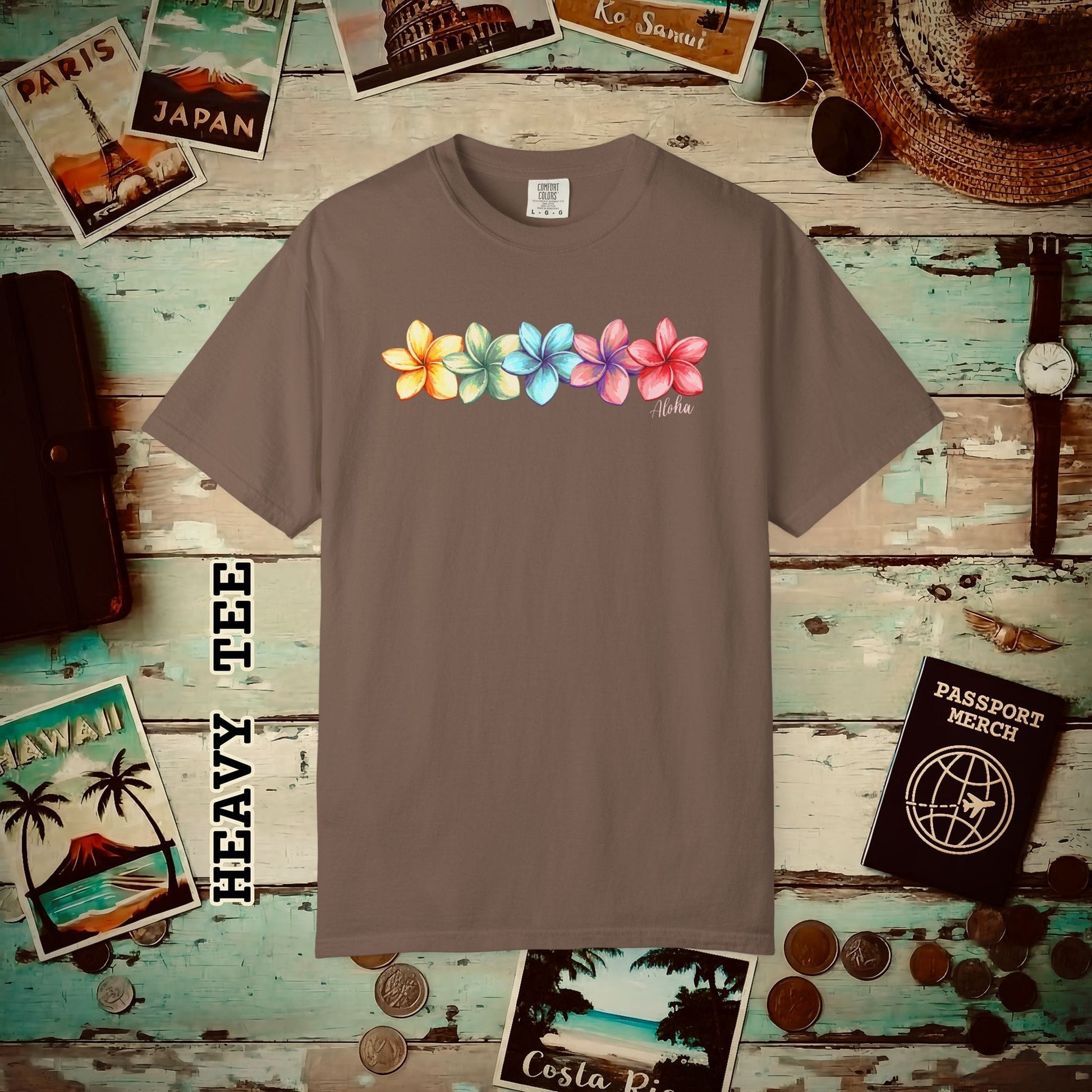Five Vibrant Plumerias, Hawaii Heavy Tee Espresso / S