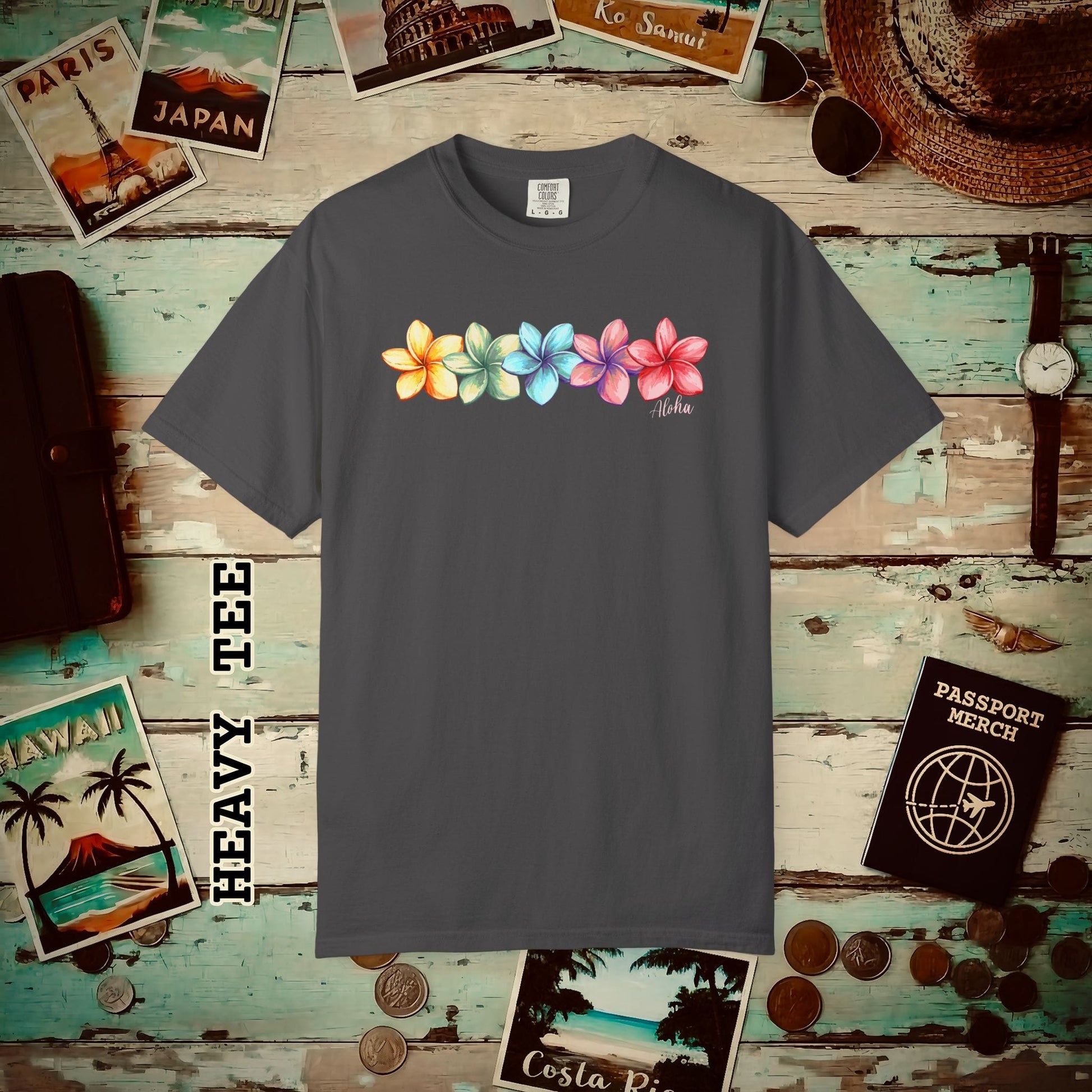 Five Vibrant Plumerias, Hawaii Heavy Tee Graphite / S