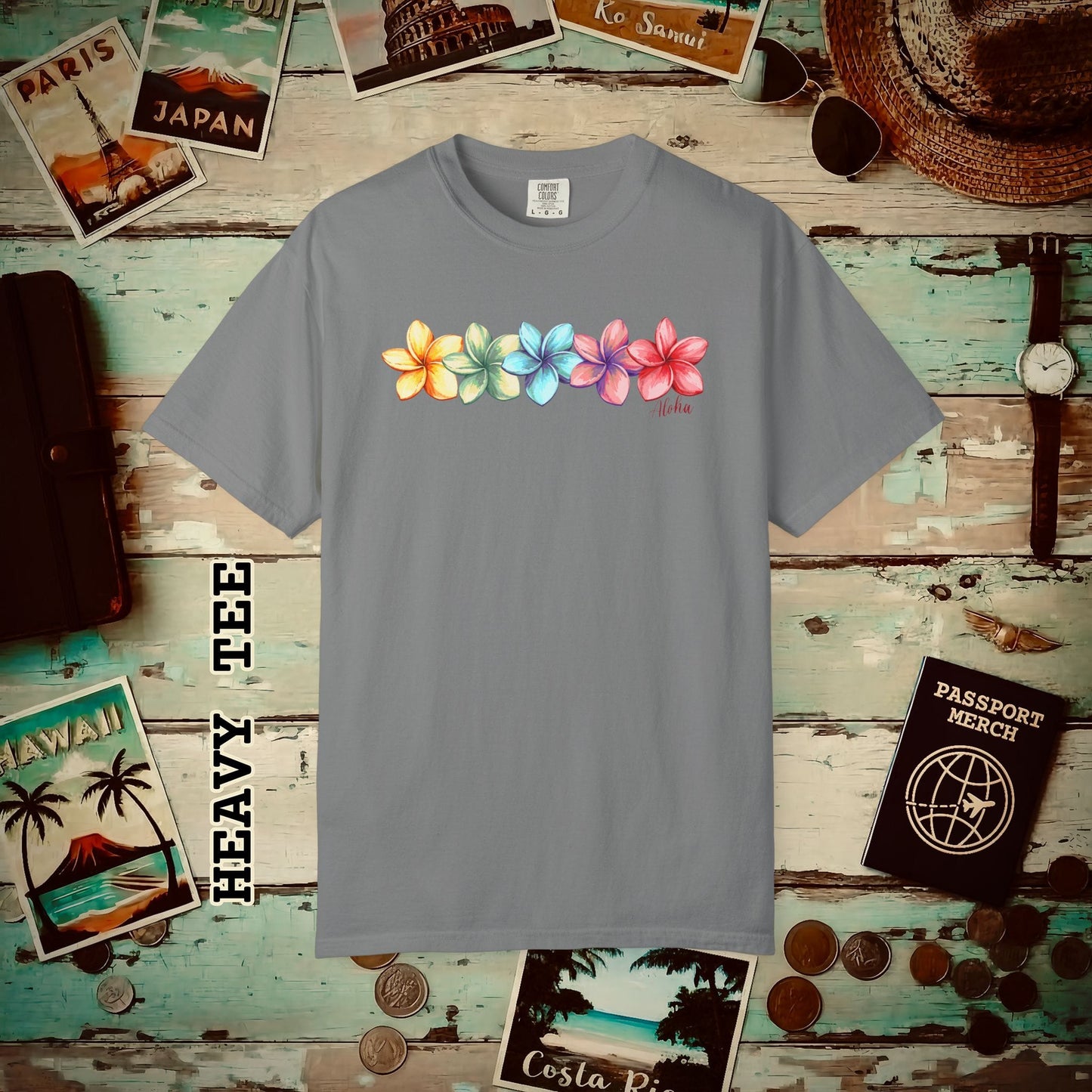 Five Vibrant Plumerias, Hawaii Heavy Tee Grey / S