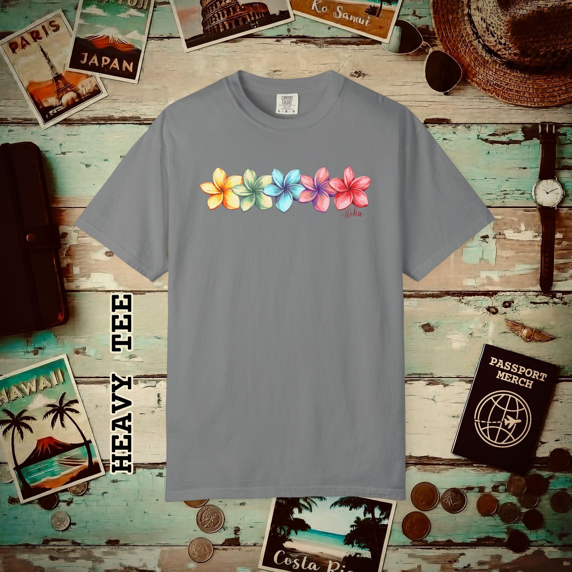 Five Vibrant Plumerias, Hawaii Heavy Tee Grey / S