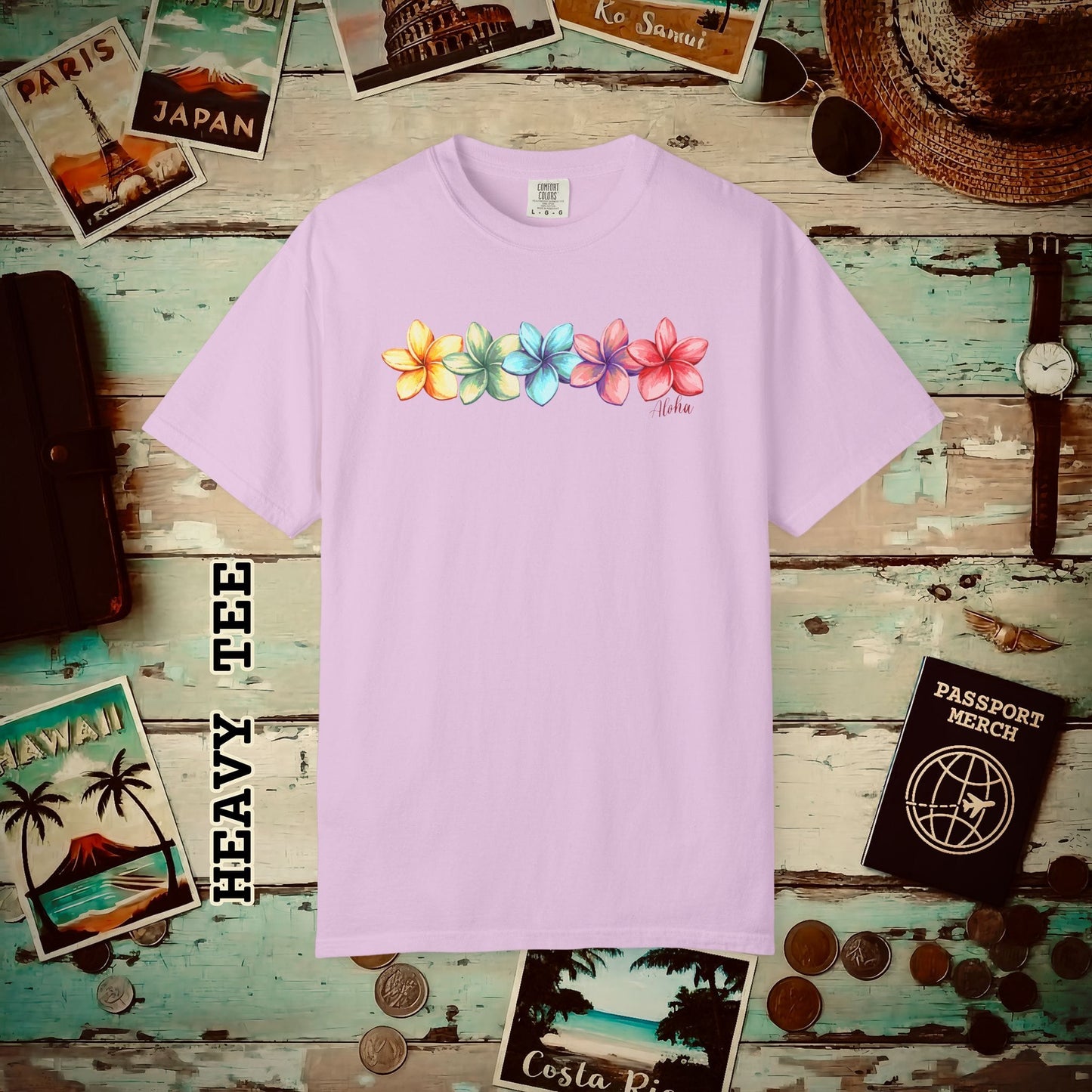 Five Vibrant Plumerias, Hawaii Heavy Tee Orchid / S