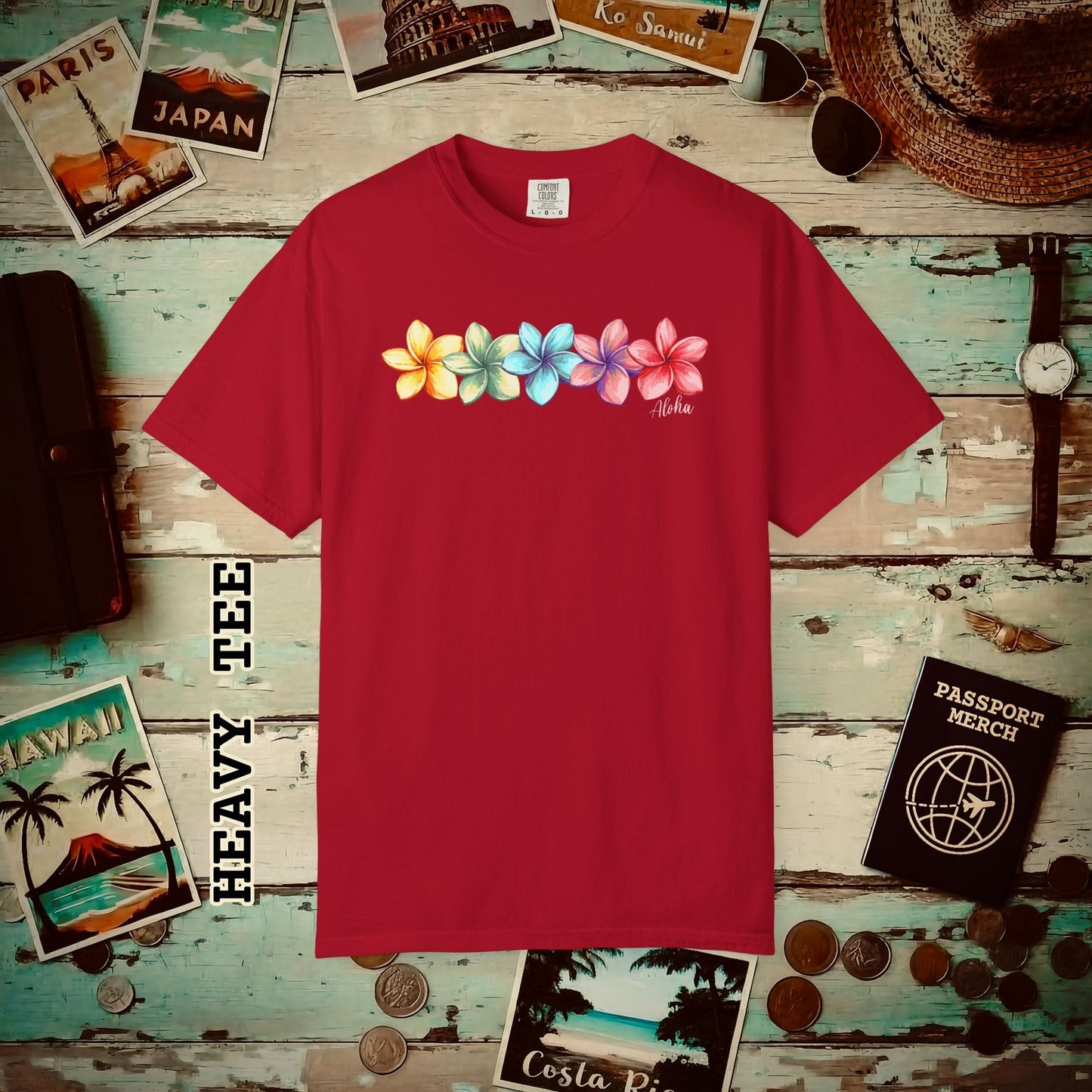 Five Vibrant Plumerias, Hawaii Heavy Tee Red / S