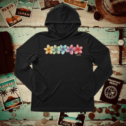 Five Vibrant Plumerias, Hawaii Hooded Long Sleeve S / Black
