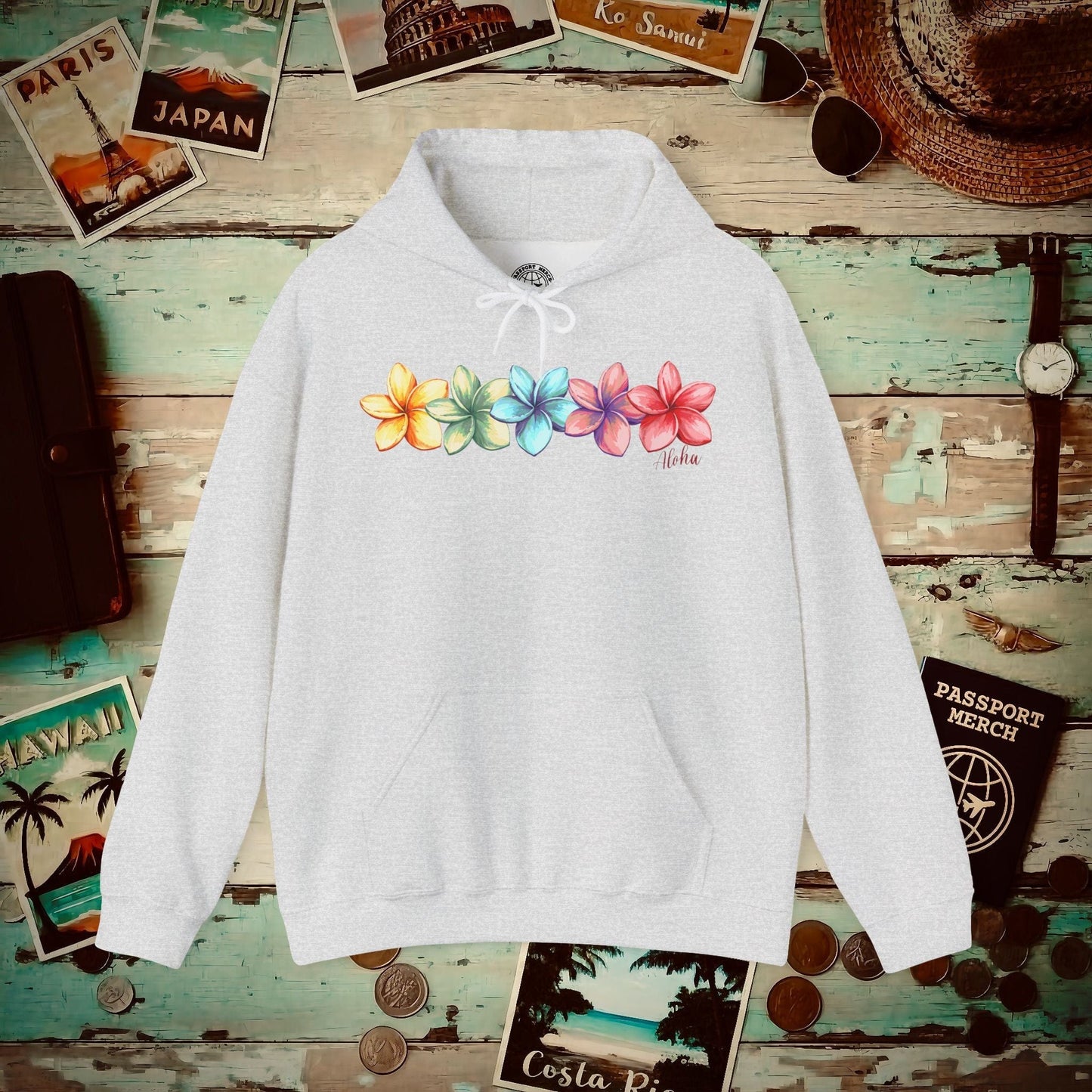 Five Vibrant Plumerias, Hawaii Hoodie Ash / S