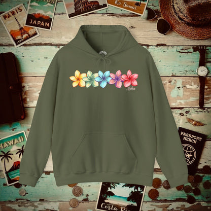 Five Vibrant Plumerias, Hawaii Hoodie Military Green / S