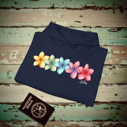 Five Vibrant Plumerias, Hawaii Hoodie Navy / S