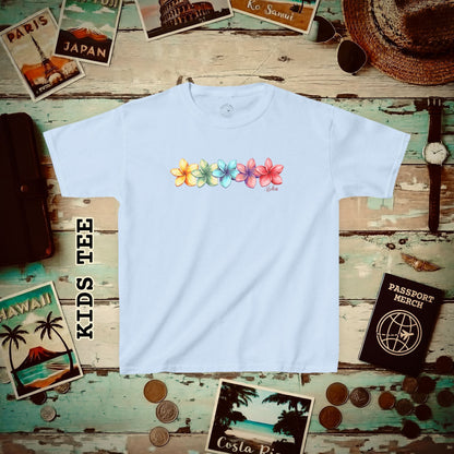 Five Vibrant Plumerias, Hawaii Kids Tee XS / Light Blue