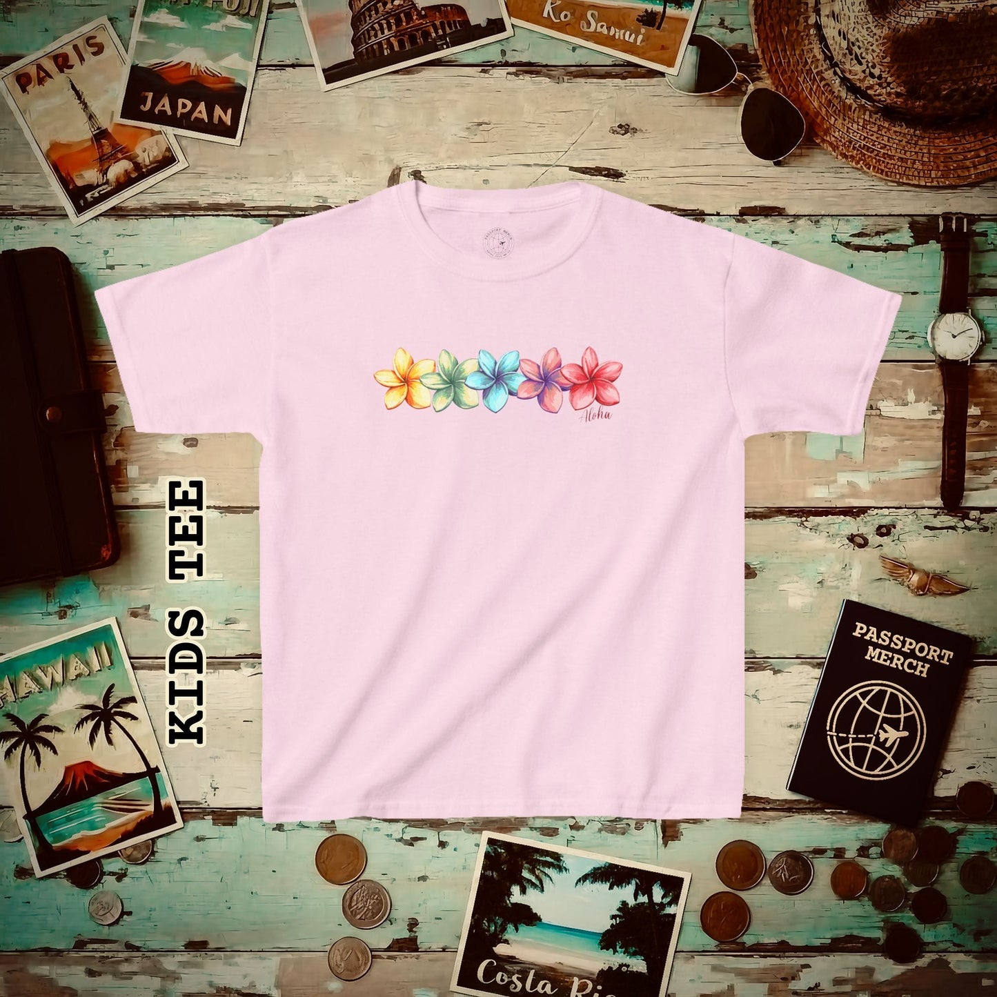 Five Vibrant Plumerias, Hawaii Kids Tee XS / Light Pink