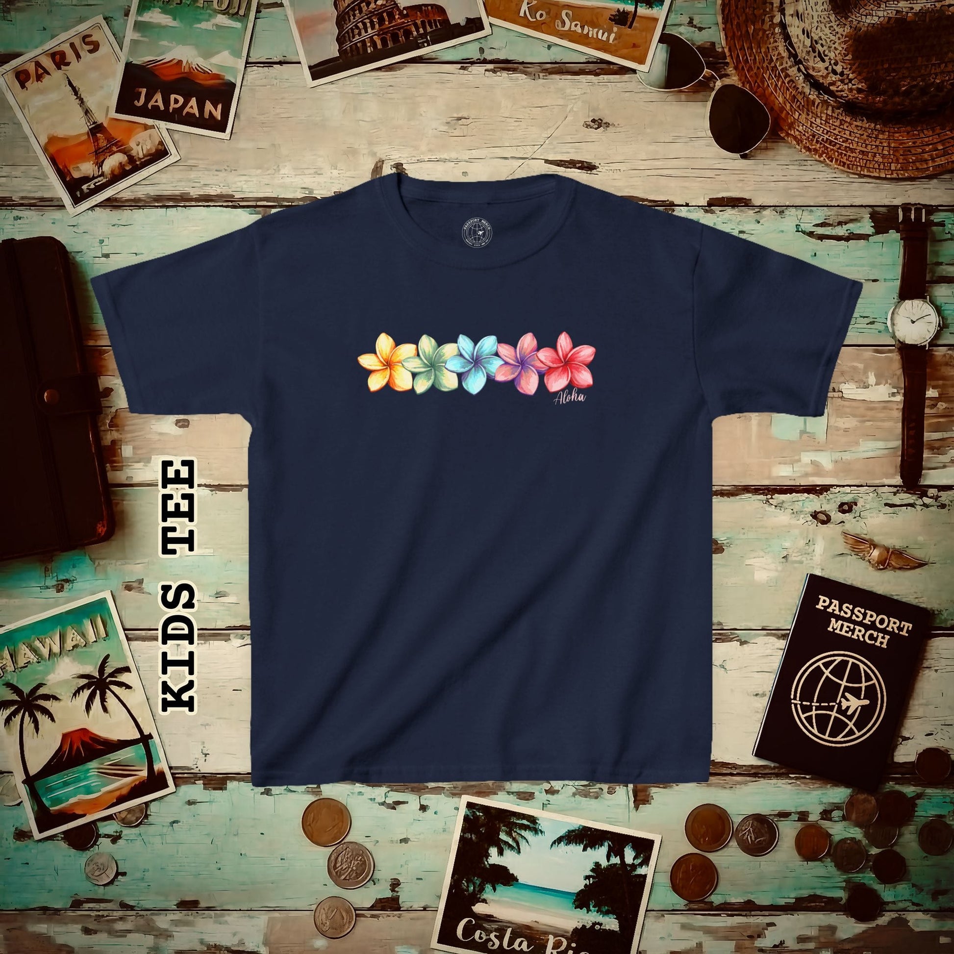 Five Vibrant Plumerias, Hawaii Kids Tee XS / Navy