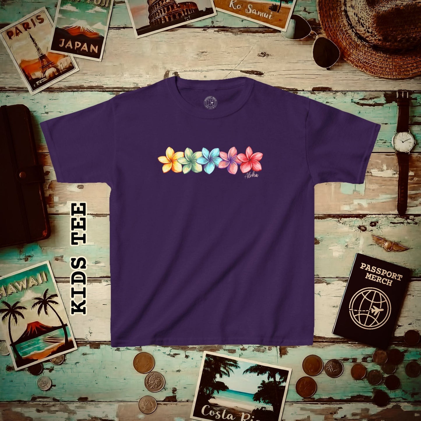 Five Vibrant Plumerias, Hawaii Kids Tee XS / Purple