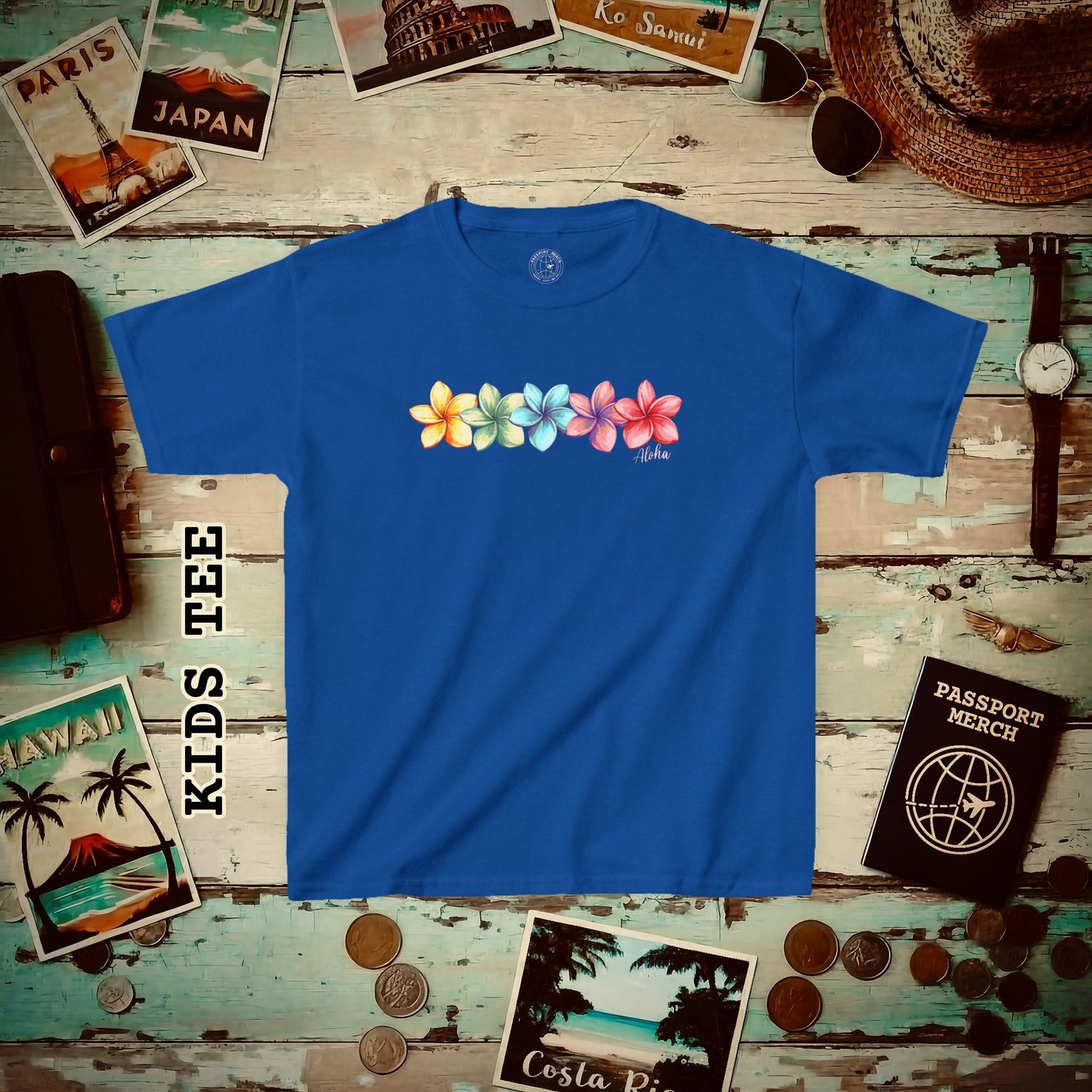 Five Vibrant Plumerias, Hawaii Kids Tee XS / Royal