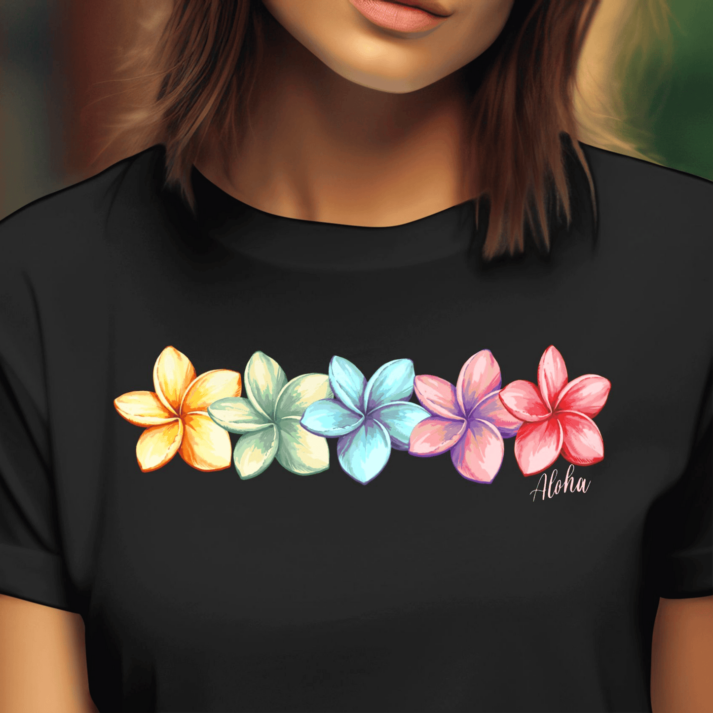 Five Vibrant Plumerias, Hawaii T-Shirt Black / S